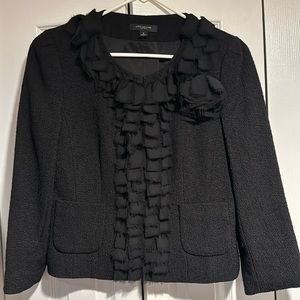 Black 3/4 Sleeve Work Business Jacket Blazer Size 4 Small Flower Ann Taylor